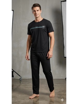 Fames Homewear Yazlık Erkek Kısa Kollu Pijama Takım Koyu Lacivert %50 Pamuk %50 Polyester Rahat