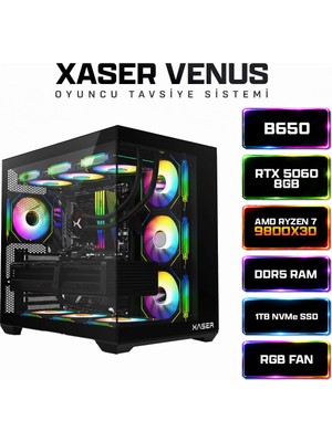 Xaser Venus X80 Ryzen 7 9800X3D 16GB Ddr5 Ram 1tb M.2 Nvme SSD 8gb RTX5060 Sıvı Soğutmalı Oyuncu Bilgisayar