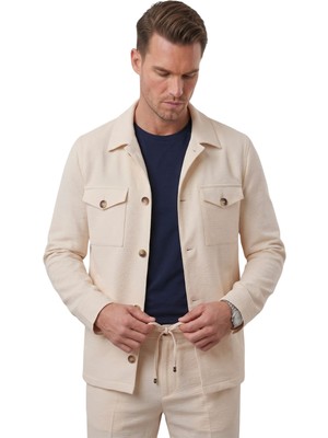 Rizzup Bej Slim Fit Gofre Dokulu Yazlık Spor Takım Elbise – Yarım Astarlı Likralı 2’li Kombin 2604007