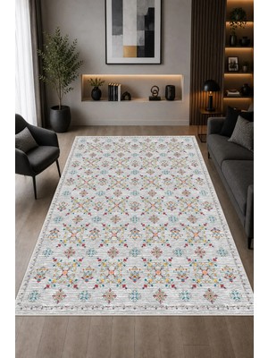Pelura Halı Etnik Çiçek Desenli Baskılı Kaymaz Yıkanabilir Salon Oturma Odası Mutfak Balkon Halısı Yolluk