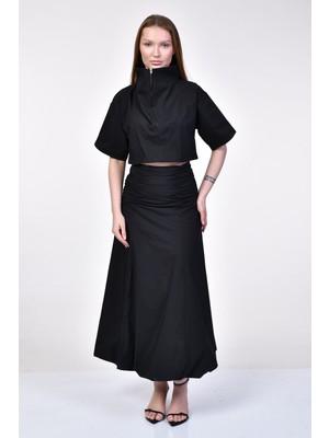 Bebe Plus Asimetrik Kesim Siyah Poplin Etek  - Siyah Siyah - S