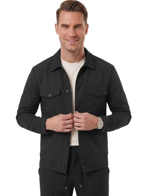 Rizzup Siyah Slim Fit Gofre Dokulu Yazlık Spor Takım Elbise – Yarım Astarlı Likralı 2’li Kombin 2604007