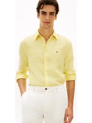 Tommy Hilfiger Pıgment Dyed Lı Solı Erkek Keten Gömlek