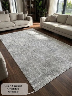 NarStore Home Aksu Stan Gri Kaymaz Tabanlı Kesme Kabartmalı Salon Koridor Mutfak Yıkanabilir Halı