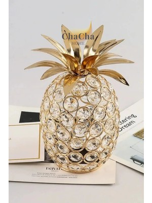 YNSK Kristal Taşlı Ananas Figürü Modern Dekoratif Obje Lüks Salon Ofis Aksesuar