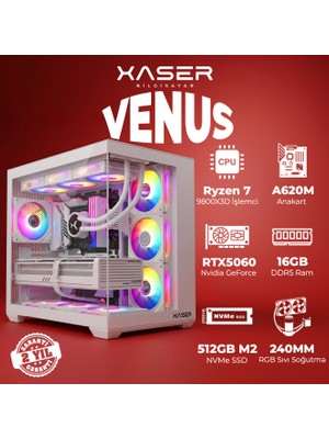 Xaser Venus X100 Ryzen 7 9800X3D 16GB Ddr5 Ram 512GB M.2 Nvme SSD 8gb RTX5060 Sıvı Soğutmalı Oyuncu Bilgisayar