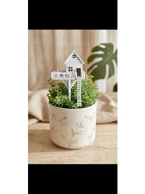 GIFT MALL Mini Ağaç Evi - Dekoratif Saksı Süsü (Aparatlı)