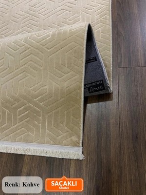 NarStore Home Armoni Saçaklı Kaymaz Tabanlı Kesme Kabartmalı Salon Koridor Mutfak Hali Kahverengi
