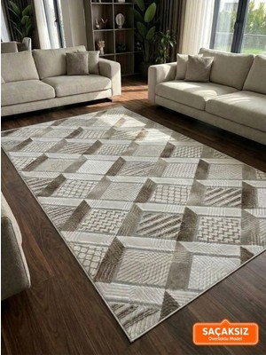 NarStore Home Dinar Motif Bej Kahverengi Kaymaz Taban Kesme Yolluk Halı Modern Desen