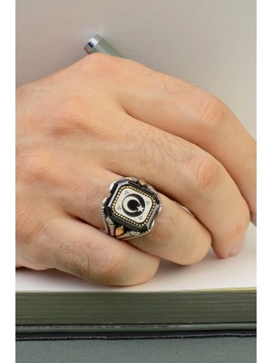 Innuendo Jewelry 925 Ayar Gümüş Ay Yıldız Motifli Kalkan Tasarım Erkek Yüzük