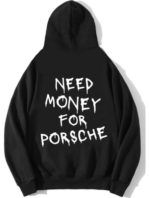 Brz Collection Unisex Oversize Porsche Need Money For Porsche Hoodie Siyah
