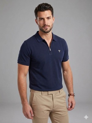 Guess Erkek Fermuarlı Polo Yaka Kısa Kollu T-Shirt M4YR00Z3DM0