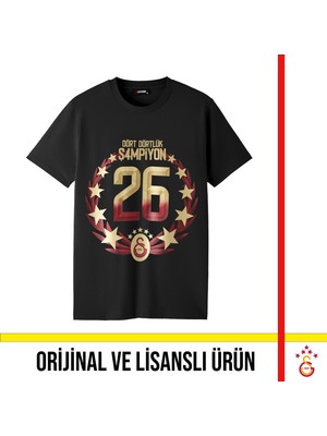 Galatasaray Lisanslı 2026 Şampiyonluk Siyah Tişört
