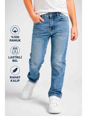 Babido Erkek Çocuk Slim Fit Kot Pantolon – Likralı Rahat Kalıp Günlük Jeans (8/12 Yaş) Açık Mavi
