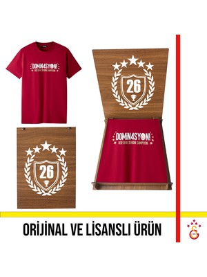 Galatasaray Lisanslı 2026 Şampiyonluk Dominasyon Kırmızı Tişört 26 Şampiyonluk Kutulu