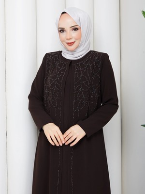 Eslemnur Sarmaşık Taşlı Büyük Beden Anne Elbisesi