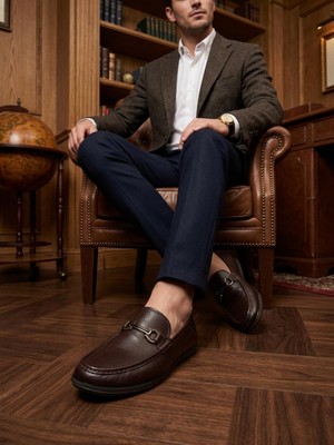 Komcero 6Y3546-189 Erkek Hakiki Deri Tokalı Comfort Loafer Ayakkabı