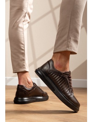 Depderi Hakiki Deri Kalın Tabanlı Erkek Sneaker Deri Ayakkabı