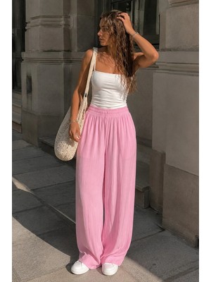 Madmext Pembe Transparan Yüksek Bel Pantolon MG2871