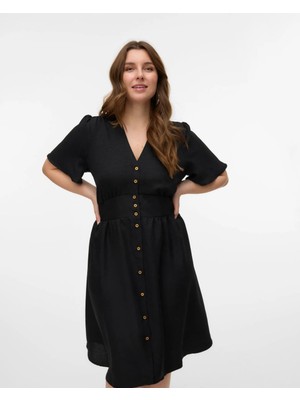 Org Marka Store Vero Moda 10304133 V Yaka Onu Dugmelı Bel Lastık Goronomlu Kısa Kol Elbıse