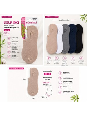Uğur İnci Uğur Inci Bayan Bambu Görünmez Çorap 36-40 Dikişsiz Nefes Alan Babet Çorap 6 Lı  Paket