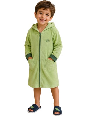 Organickid Towel Çocuk Yeşil Fermuarlı Bornoz