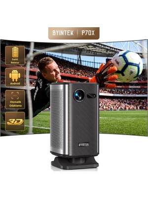 Byintek P70X 1080p Full HD Destekli 300ANSI Taşınabilir DLP Projeksiyon Cihazı - TOF Lazer Otomatik Odaklamalı, Entegre 10000mAh Bataryalı, 50000 Saat LED Kullanım Ömrü