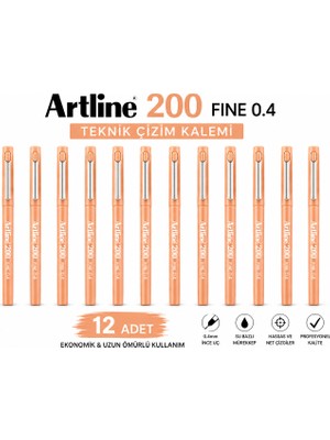Artline Fineliner 0.4 mm Appricot 12 Li Paket