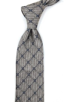 Kravatkolik Bej Motif Ipek Kravat İK2472