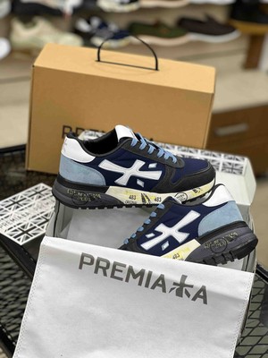 Premiata Mavi - Lacivert Süet Detaylı Hakiki Deri Erkek Sneaker Spor Ayakkabı