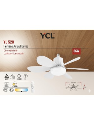 Ycl YL-520 Uzaktan Kumandalı Pervane Ampul Akıllı LED Armatür (Dim Edilebilir)