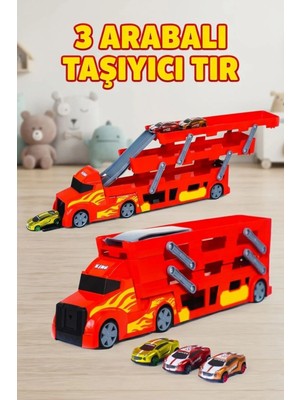 Farbu Oyuncak 3 Katlı Mega Tır Rampalı Otopark - 46.7cm, 37 Araç Kapasiteli 3 Arabalı Oyuncak Araba Seti Kırmızı