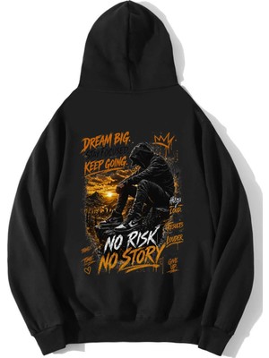 Brz Collection Unisex Oversize No Risk No Story Hoodie Siyah