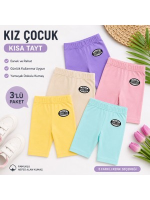 Qulat Kız Çocuk Kısa Tayt 3’lü Paket Pamuklu Esnek Bisiklet Tayt Yazlık Rahat Kullanım