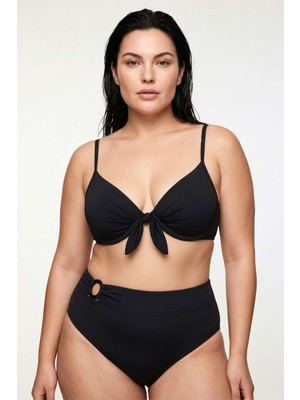 Obje Kadın Siyah Battal Yüksek Bel Halka Detaylı Bikini Altı