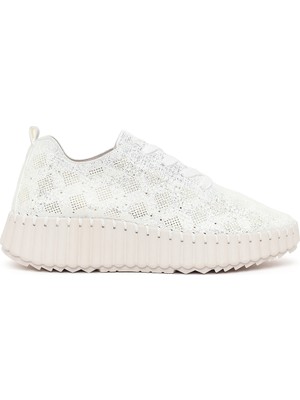 Derimod Kadın Beyaz Bağcıklı Desenli Kalın Tabanlı Kumaş Sneaker 26PFE40126F
