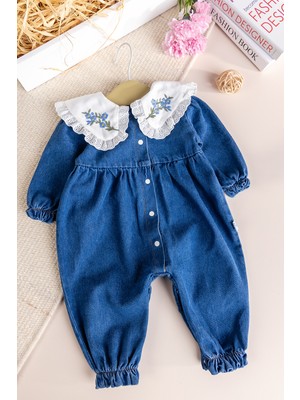 Babymod Fistolu Bebe Yaka %100 Pamuk Denim Kız Bebek Kot Tulum