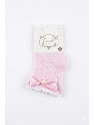 Cocole Socks Kız Çocuk Aksesuarlı Soket Çorabı Tekli Pamuklu Fiyonklu Pembe Desenli