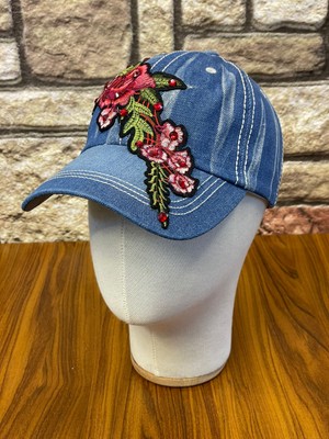Hamze Jean Kot Denim Kumaş Taşlı Beyzbol Cap Şapka