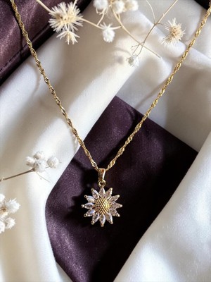 Fayra Accessories Zirkon Taşlı Ay Çiçeği Figürlü Altın Kaplama Kolye