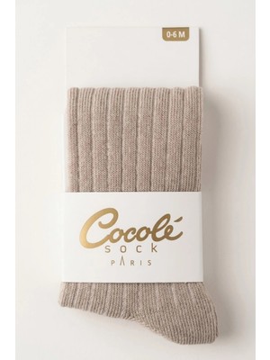 Cocole Socks Kız Bebek Külotlu Çorabı - Pamuklu Bej Derby Çizgili 0-24 Ay