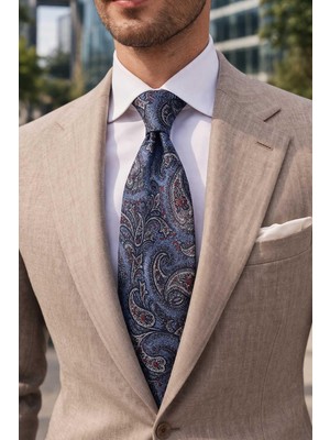 Kravatkolik Bucanieri Style Şal Desen Italyan Açık Mavi Ipek Kravat İK2356