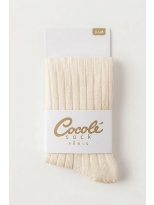 Cocole Socks Kız Bebek Külotlu Çorabı - Pamuklu Ekru Derby Çizgili 0-24 Ay
