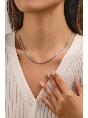 Fayra Accessories Italyan Balık Sırtı Model Zincir Beyaz Altın Kaplama Kolye
