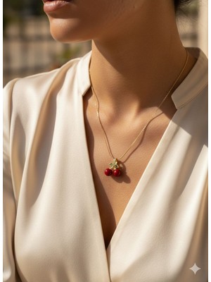 Fayra Accessories Kiraz Figürlü Altın Kaplama Kolye