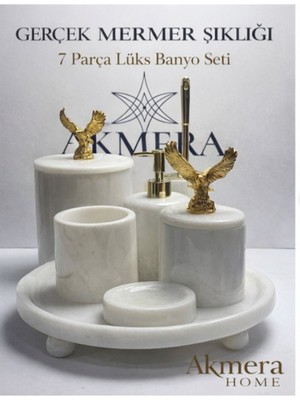 UltraMint 7 Parça Mermer Banyo Seti, Kartal Figürlü, Top Ayaklı, Şık ve Zarif Tasarım