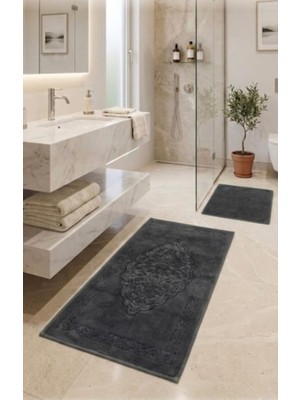 Royam Mevsim Home 2'li Set Banyo Halısı, Paspası %100 Pamuklu Kaymaz Taban