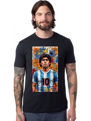 Mr.thinker Regular Unisex T-Shirt Siyah 'spor Dünyası / Maradona4' 1t Baskılı