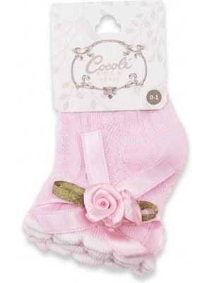 Cocole Socks Kız Çocuk Aksesuarlı Soket Çorabı Tekli Pamuklu Güllü Pembe Desenli