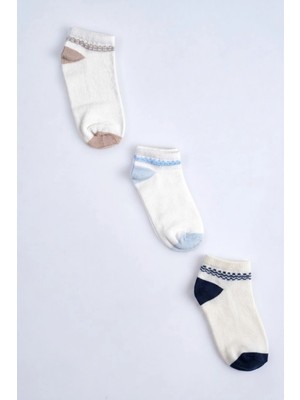 Cocole Socks Erkek Bebek Patik Çorabı 3’lü Set – Pamuklu Zincirli Örüntü Desenli
